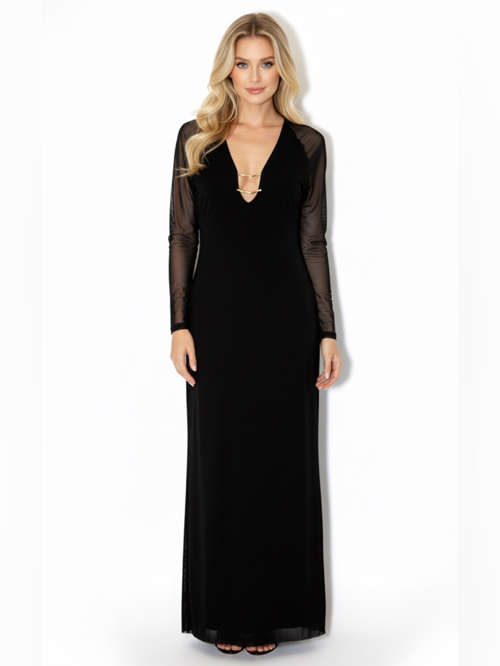 Caroline Constas Black Gold Bar Sheer Swim Cover